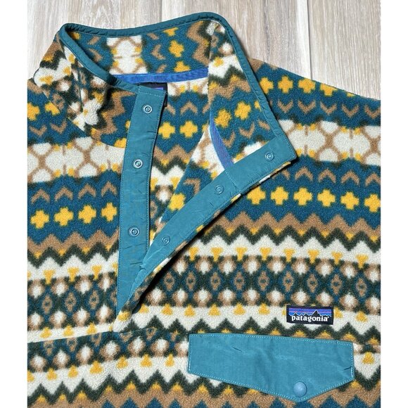 Patagonia Synchilla Cliff Arbor Green Geometric Snap T Fleece Pullover -Men’s XL - Picture 5 of 16
